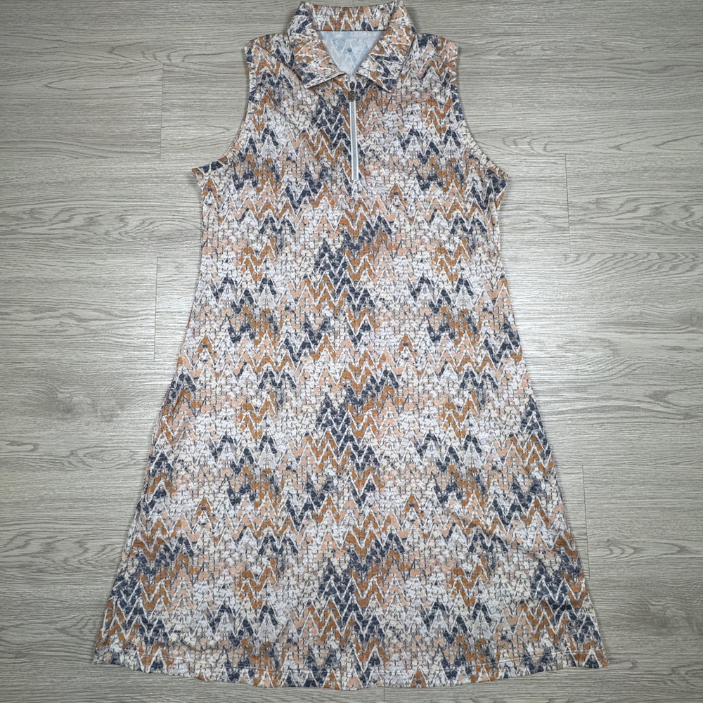 Sofibella Womens Golf Dress Large Orange‎ Blue Chevron Quarter Zip Sleeveless